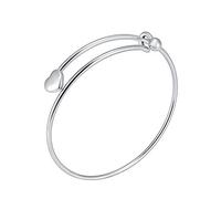 ZHSHYS Engravable Tiny Heart Charm Expandable Wire Bangle With Openable - Adjustable Size/Charm Women Bracelet,50cm