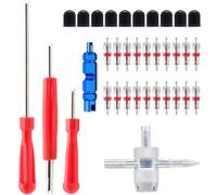 ZHSMS Valve Stem Removal Tool - 20Pcs Valve Cores, 10Pcs Tire Valve Caps, 4-Way Valve Tool, Valve Core Remover Tool by