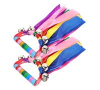 ZHSOAO 10pcs Rainbow Tambourine Ribbon Dance Props Plastic Handle Seven Colors Percussion Toy Handheld Bells for Gymnastics Parties