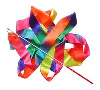 ZHSOAO 8pcs Gymnastics Ribbon Baton Stick Twirling Rhythmic Ribbon Rainbow Color Performance Props for Kids Girls Adults Talent Shows for Children Gymnastics(Pink Handle)