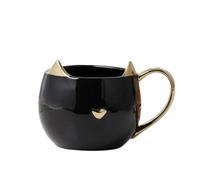 ZHSOAO Cat Ears Ceramic Mug Gold-Plated Coffee Mugs with Handle Breakfast Milk Oat Cup Couples for Weddings/Birthday/Anniversary(Black)