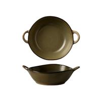 ZHSOAO Retro Coarse Pottery Double Ear Soup Bowl Lamian Noodles Bowl Matte Color Practical Salad Bowl for Salad(Green)