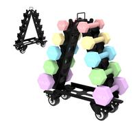 ZHSX Dumbbell Rack 5 Tier with Wheels, Modern Black Alloy Steel A-Frame Dumbbell Holder, 5-15 lbs Capacity, Easy to Assemble and Carry, Compact Weight Storage for Home Gym