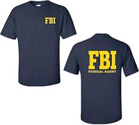 ZHUANG FBI Federal Bureau of Investigation Front & Back Men's 2 Sides T-Shirt Navy Blue L