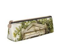 Zhuanyun Antique Building with Roman Olive Branch and Greek print Triangle Leather Stationery Storage Bag Multi-Functional Cosmetic Bag, Everyday Use