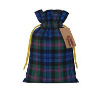 Zhuanyun Blue and Green Scottish Tartan print Large Christmas bag, reusable drawstring linen packet, Birthday Parties Supplies