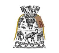 Zhuanyun Bohemian Elephant Pattern print Large Christmas bag, reusable drawstring linen packet, Birthday Parties Supplies