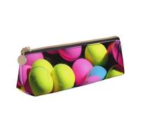 Zhuanyun Bright Red Tennis Balls print Triangle Leather Stationery Storage Bag Multi-Functional Cosmetic Bag, Everyday Use