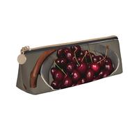 Zhuanyun Bucket with Full of Cherries print Triangle Leather Stationery Storage Bag Multi-Functional Cosmetic Bag, Everyday Use, White, One Size, Lightweight