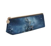 Zhuanyun Christmas Tree Snow print Triangle Leather Stationery Storage Bag Multi-Functional Cosmetic Bag, Everyday Use