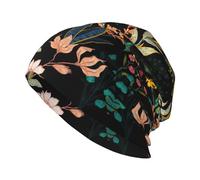 Zhuanyun Colorful Boho Floral Print Adult Men's Knitted hat, Unisex brimless Headwear, Knitted hat, A Loose hat, Black, One size