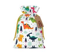 Zhuanyun Colorful Dinosaurs1 print Large Christmas bag, reusable drawstring linen packet, Birthday Parties Supplies