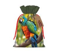 Zhuanyun Fantastic Parrot Feather print Large Christmas bag, reusable drawstring linen packet, Birthday Parties Supplies