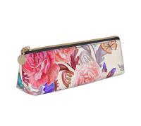 Zhuanyun Flower Rose Butterfly print Triangle Leather Stationery Storage Bag Multi-Functional Cosmetic Bag, Everyday Use