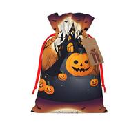 Zhuanyun Happy-halloween-vector 1 print Large Christmas bag, reusable drawstring linen packet, Birthday Parties Supplies