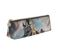 Zhuanyun Historic Old Tower Bridge London print Triangle Leather Stationery Storage Bag Multi-Functional Cosmetic Bag, Everyday Use