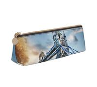 Zhuanyun Historic Old Tower Bridge London print Triangle Leather Stationery Storage Bag Multi-Functional Cosmetic Bag, Everyday Use