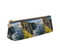 Zhuanyun Ireland Outdoors County Clare The Cliffs print Triangle Leather Stationery Storage Bag Multi-Functional Cosmetic Bag, Everyday Use