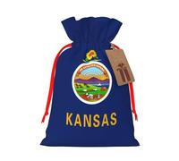 Zhuanyun Kansas State Flag print Large Christmas bag, reusable drawstring linen packet, Birthday Parties Supplies