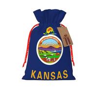 Zhuanyun Kansas State Flag print Large Christmas bag, reusable drawstring linen packet, Birthday Parties Supplies