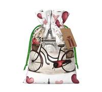 Zhuanyun Love Paris Tower Coffee Wine Perfume Bicycle Heart print Large Christmas bag, reusable drawstring linen packet, Birthday Parties Supplies