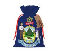 Zhuanyun Maine State Flag print Large Christmas bag, reusable drawstring linen packet, Birthday Parties Supplies