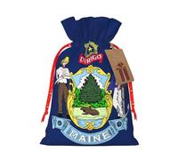 Zhuanyun Maine State Flag print Large Christmas bag, reusable drawstring linen packet, Birthday Parties Supplies