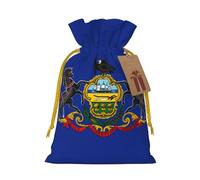 Zhuanyun Pennsylvania State Flag print Large Christmas bag, reusable drawstring linen packet, Birthday Parties Supplies