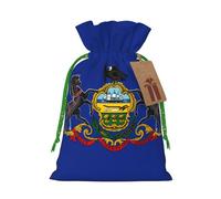Zhuanyun Pennsylvania State Flag print Large Christmas bag, reusable drawstring linen packet, Birthday Parties Supplies