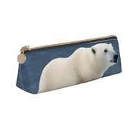 Zhuanyun polar bear print Triangle Leather Stationery Storage Bag Multi-Functional Cosmetic Bag, Everyday Use