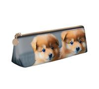 Zhuanyun Pomeranians Puppies and Point 1 print Triangle Leather Stationery Storage Bag Multi-Functional Cosmetic Bag, Everyday Use, White, One Size, Lightweight