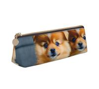 Zhuanyun Pomeranians Puppies and Point print Triangle Leather Stationery Storage Bag Multi-Functional Cosmetic Bag, Everyday Use