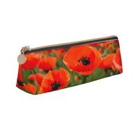 Zhuanyun Poppy Flowers Petals print Triangle Leather Stationery Storage Bag Multi-Functional Cosmetic Bag, Everyday Use