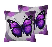 Zhuanyun Purple Butterfly and Flower 1 Print 2-Piece Imitation Linen Pillow Covers, for Home Travel, Hidden Zipper, for Home Decor