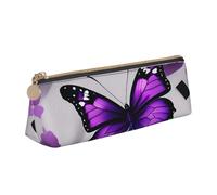 Zhuanyun Purple butterfly and flower 1 print Triangle Leather Stationery Storage Bag Multi-Functional Cosmetic Bag, Everyday Use