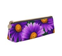 Zhuanyun Purple Daisy print Triangle Leather Stationery Storage Bag Multi-Functional Cosmetic Bag, Everyday Use, White, One Size, Lightweight