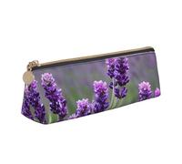 Zhuanyun Purple Lavender Colored Flowers print Triangle Leather Stationery Storage Bag Multi-Functional Cosmetic Bag, Everyday Use