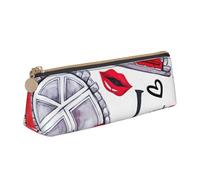 Zhuanyun Red Heart Lips and Love print Triangle Leather Stationery Storage Bag Multi-Functional Cosmetic Bag, Everyday Use, White, One Size, Lightweight