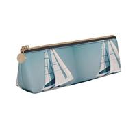 Zhuanyun Sailboat Ship Landscape print Triangle Leather Stationery Storage Bag Multi-Functional Cosmetic Bag, Everyday Use
