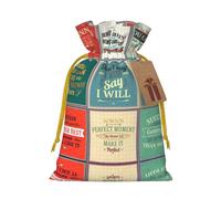 Zhuanyun Sayings print Large Christmas bag, reusable drawstring linen packet, Birthday Parties Supplies