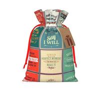 Zhuanyun Sayings print Large Christmas bag, reusable drawstring linen packet, Birthday Parties Supplies