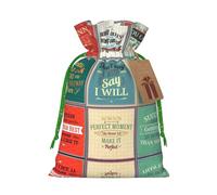 Zhuanyun Sayings print Large Christmas bag, reusable drawstring linen packet, Birthday Parties Supplies