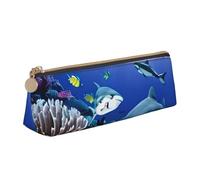Zhuanyun Shark Swimming Under the Sea print Triangle Leather Stationery Storage Bag Multi-Functional Cosmetic Bag, Everyday Use