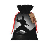 Zhuanyun Silhouettes of Martial Arts print Large Christmas bag, reusable drawstring linen packet, Birthday Parties Supplies