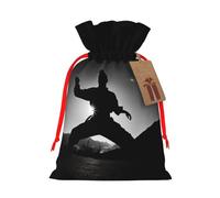 Zhuanyun Silhouettes of Martial Arts print Large Christmas bag, reusable drawstring linen packet, Birthday Parties Supplies