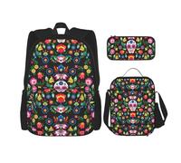 Zhuanyun Sugar and Skulls and Flowers Three piece backpack set, multifunctional backpack, fashionable casual backpack combination