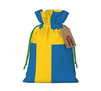 Zhuanyun Swedish flag print Large Christmas bag, reusable drawstring linen packet, Birthday Parties Supplies