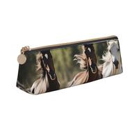 Zhuanyun Three running horses print Triangle Leather Stationery Storage Bag Multi-Functional Cosmetic Bag, Everyday Use