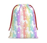 Zhuanyun Unicorns On Colorful Stripes Plush Drawstring present bag for Halloween - fit for Christmas, promotions, annual ceremonies