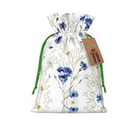 Zhuanyun Wild Flowers and Cornflowers Daisies print Large Christmas bag, reusable drawstring linen packet, Birthday Parties Supplies
